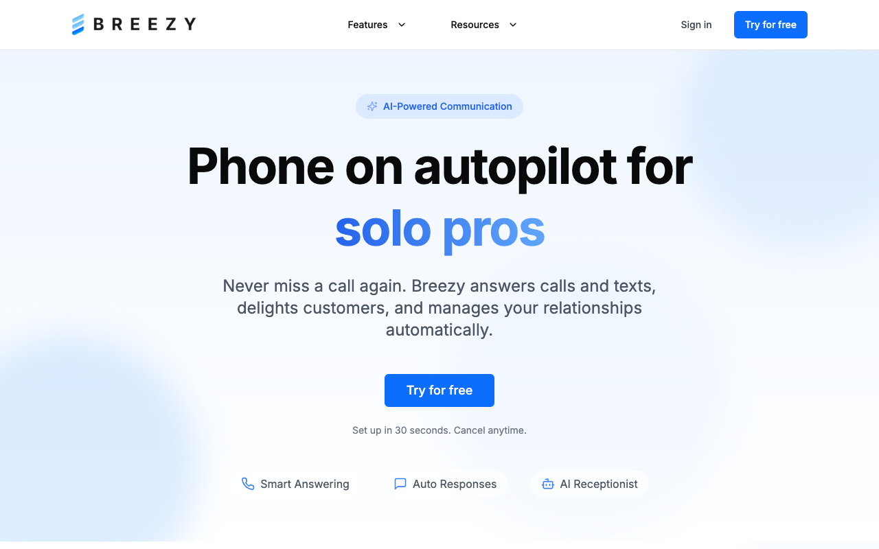 Breezy AI - An AI-powered phone system that ensures you never miss a call
