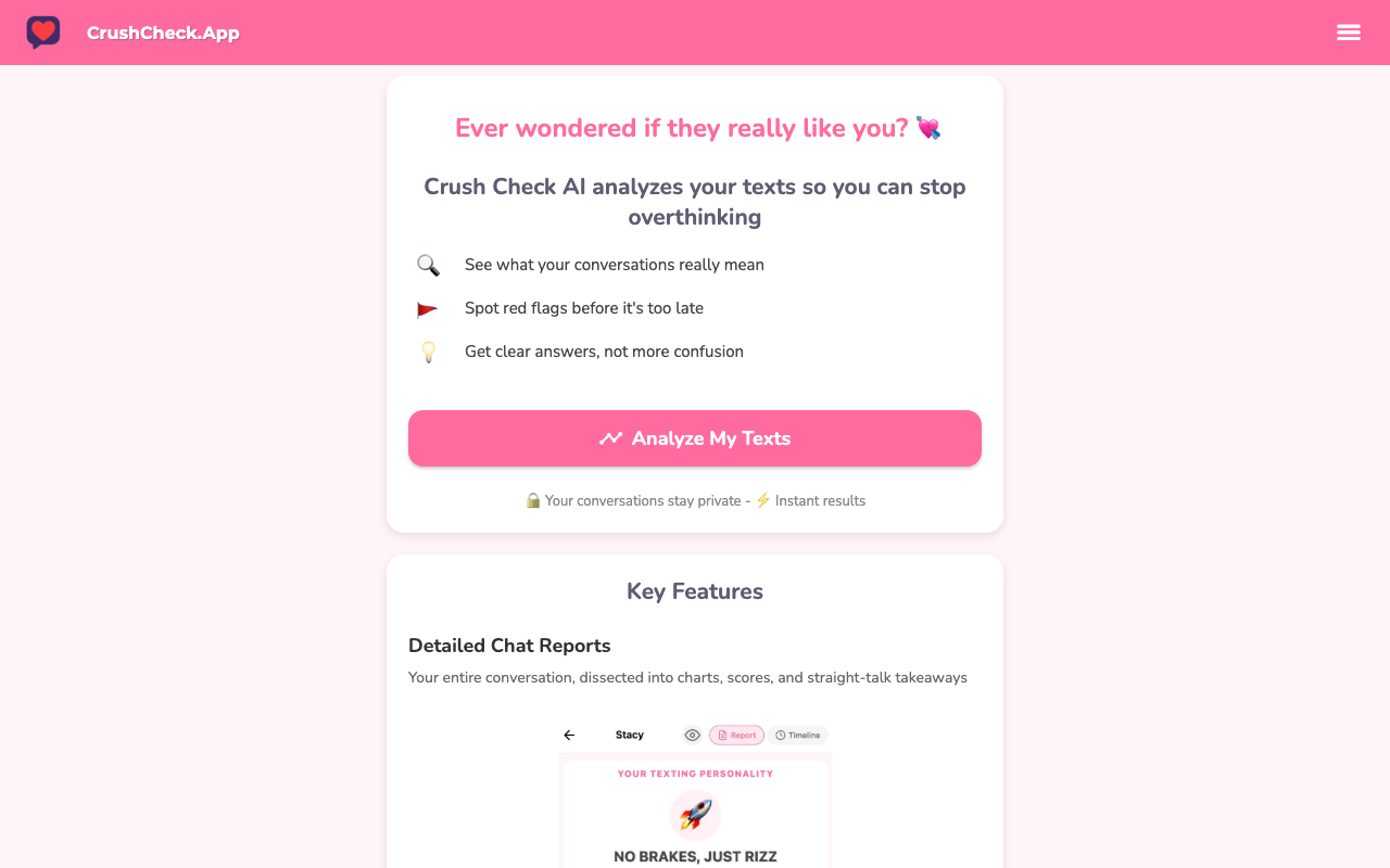 CrushCheck - An AI tool that analyzes your relationship texts to predict interest and hidden cues