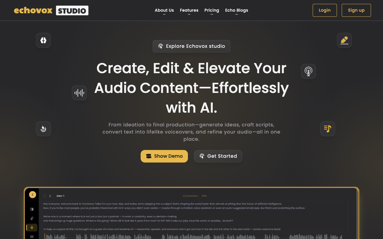 Echovox Studio - An AI-powered audio creation tool for quick and easy content