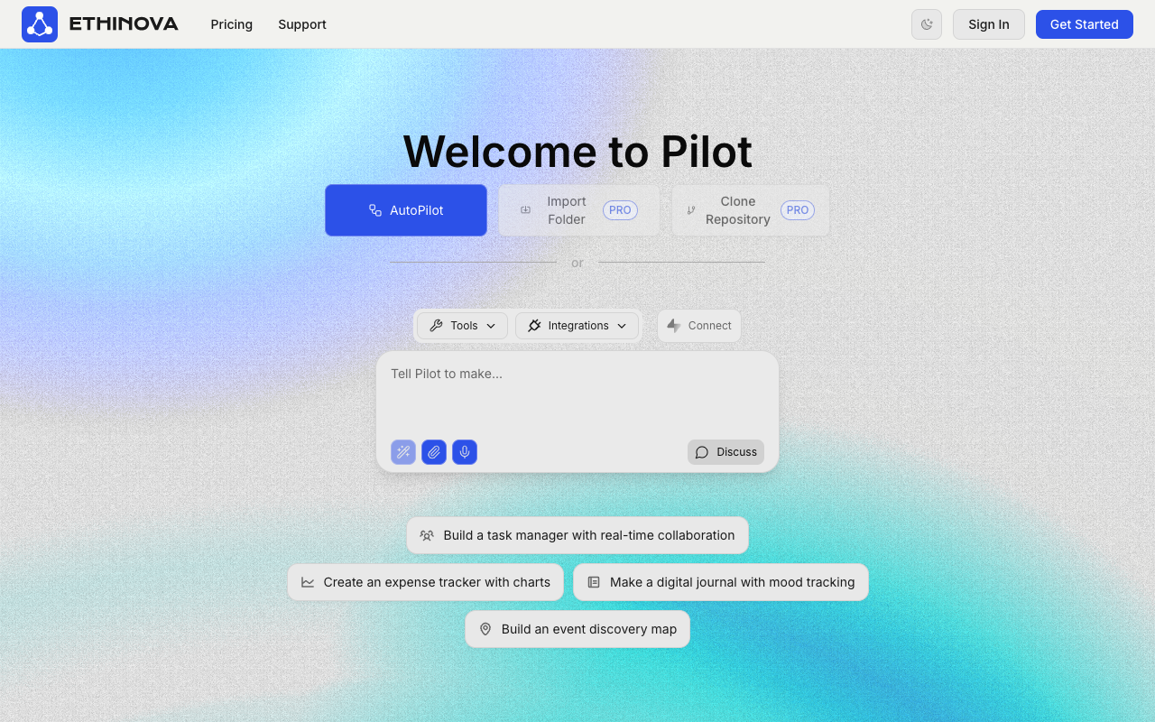 Ethinova Pilot - An AI tool that turns your SaaS ideas into reality in seconds AI SaaS product-development