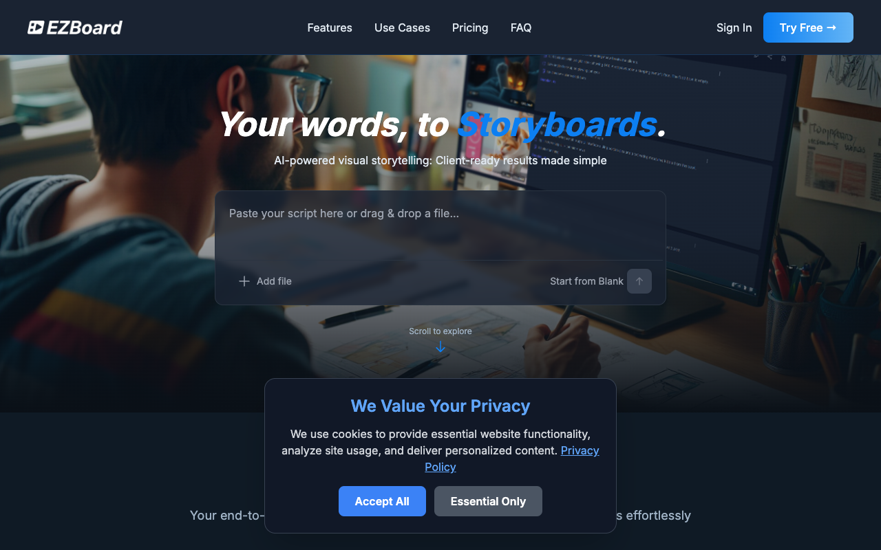 EZBoard - An AI tool that transforms scripts into customizable storyboards