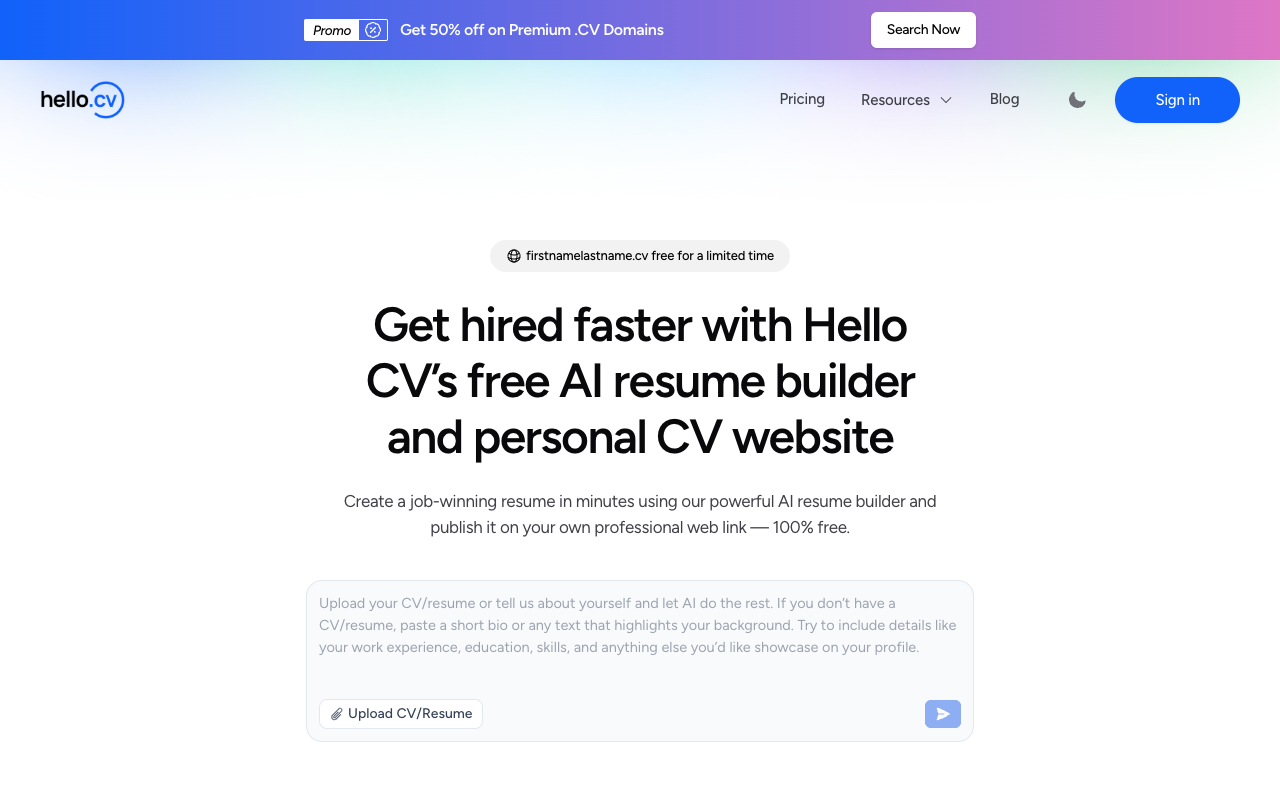 HelloCV AI - Create a Notion style CV/Resume site effortlessly with AI