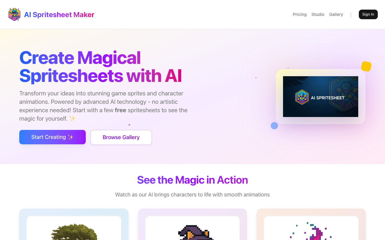 AI Spritesheet Maker - Create Stunning Animating Sprites with Just a Few Words