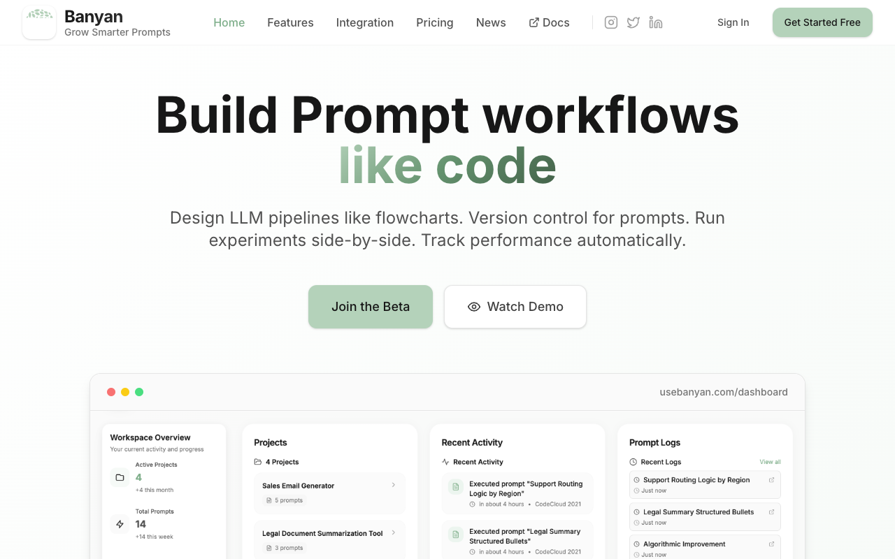 Banyan - A visual workflow builder for managing AI prompts with version control