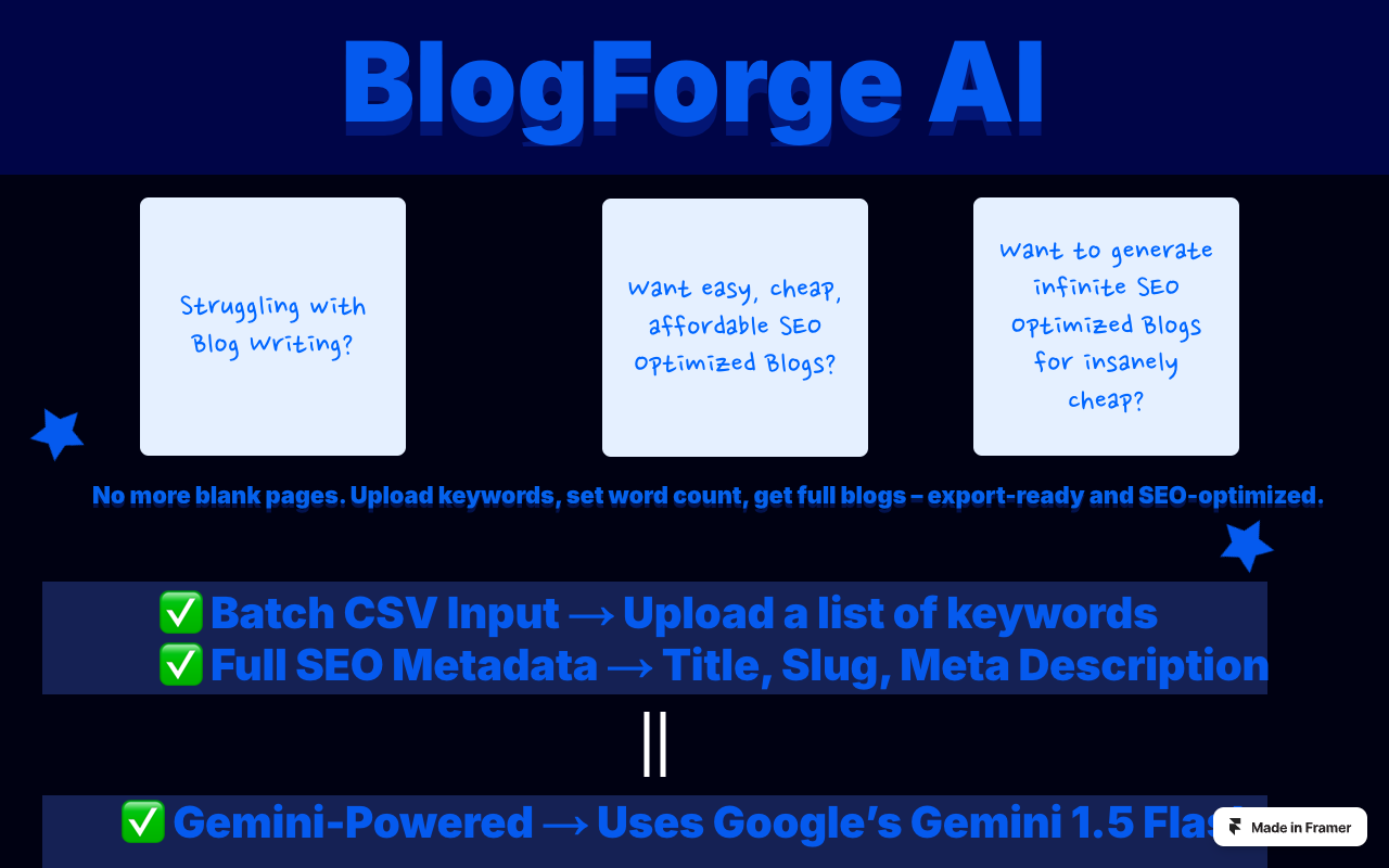 BlogForge AI - A powerful tool for generating unlimited SEO-optimized blogs quickly