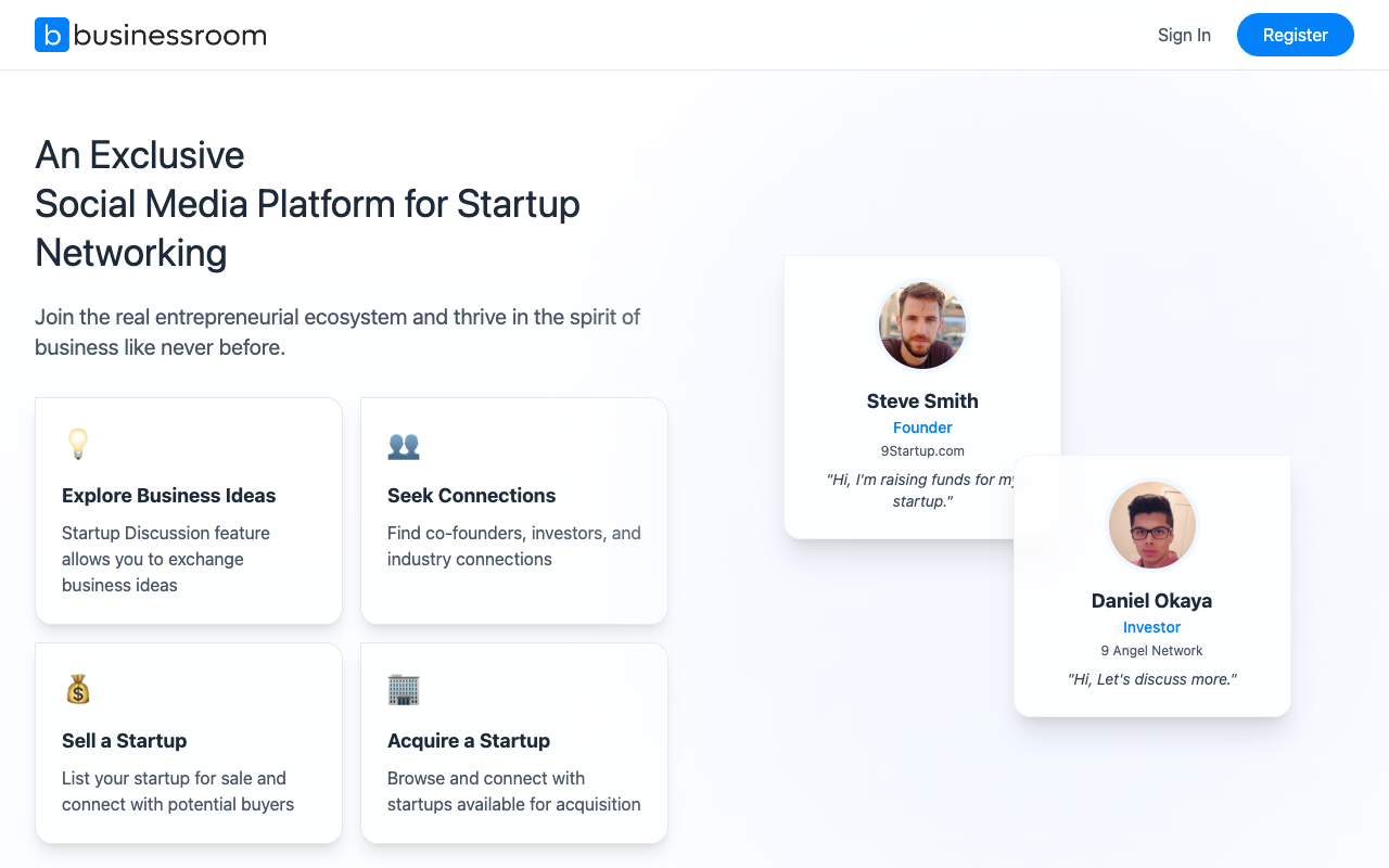 Businessroom - A social media platform for startups to connect and grow