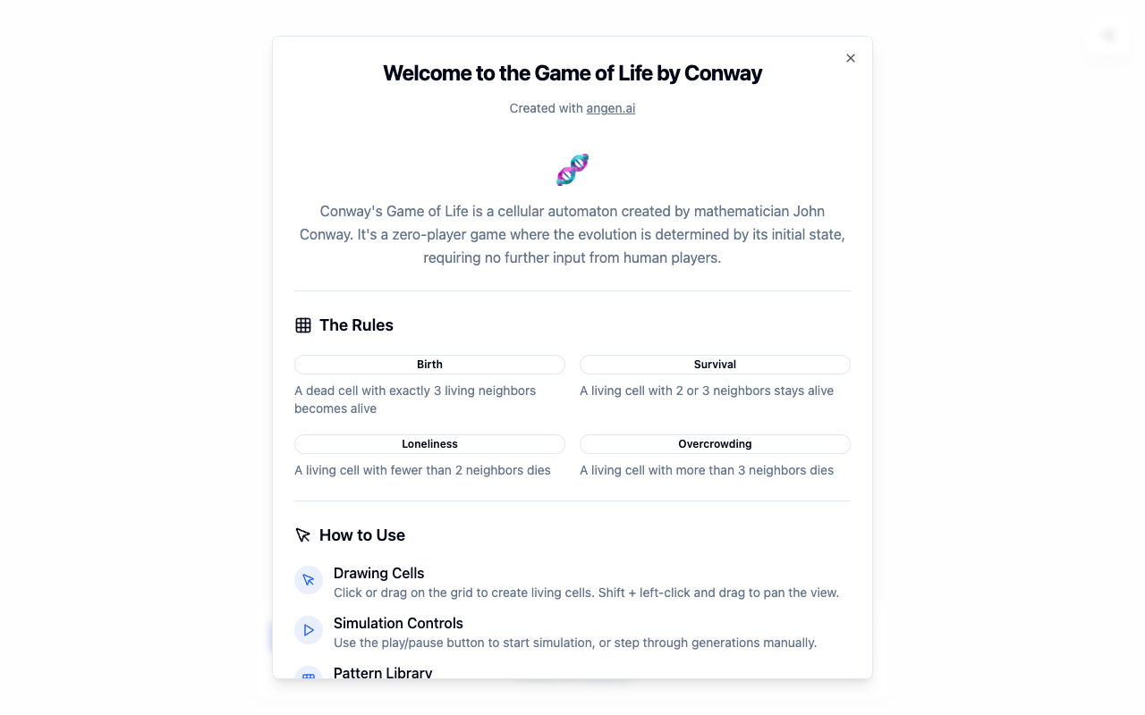 Conway's Game of Life - An interactive cellular automaton simulator with AI