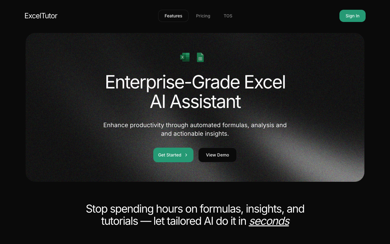 ExcelTutor - An AI assistant that simplifies your Excel spreadsheets with smart formulas and insights