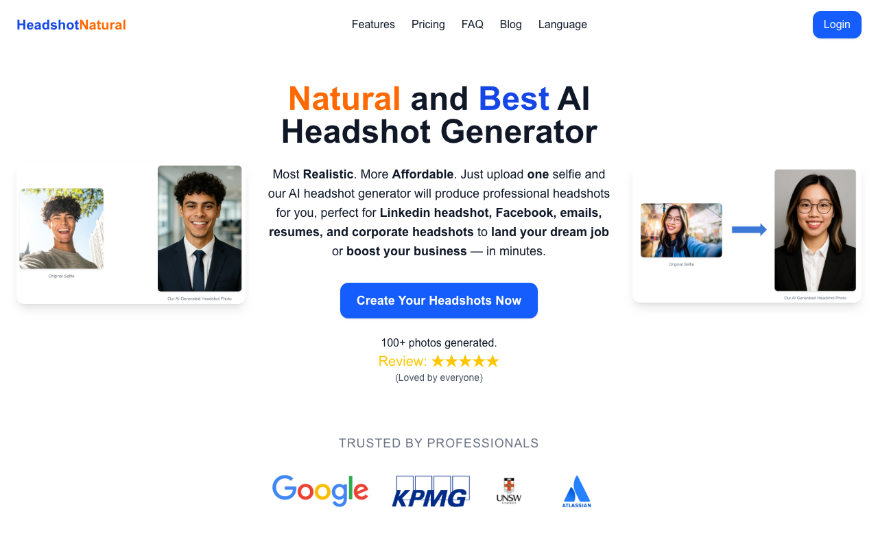 HeadshotNatural - The AI headshot generator that creates natural and realistic professional photos