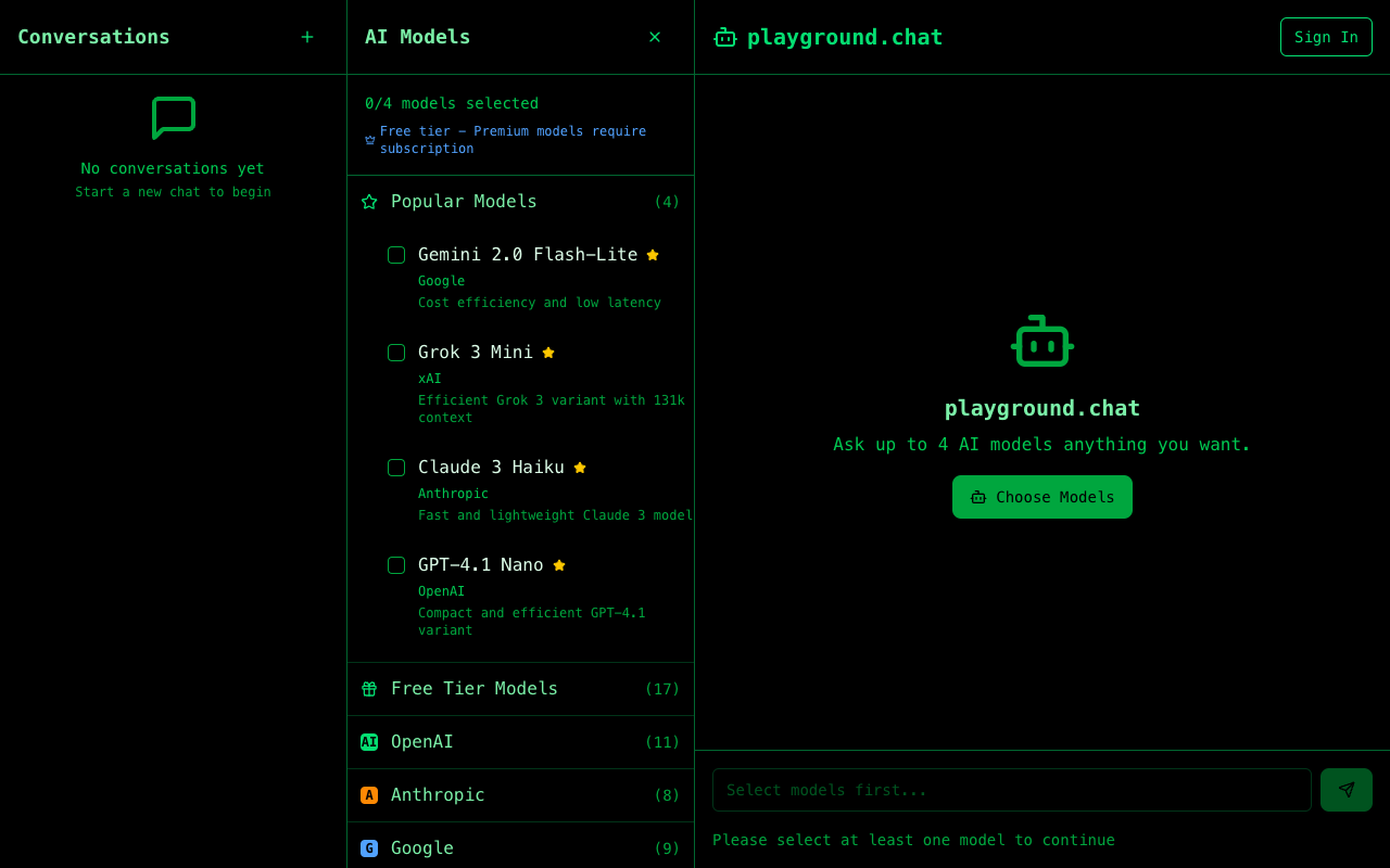 playground.chat - Compare AI models side by side and save on subscriptions
