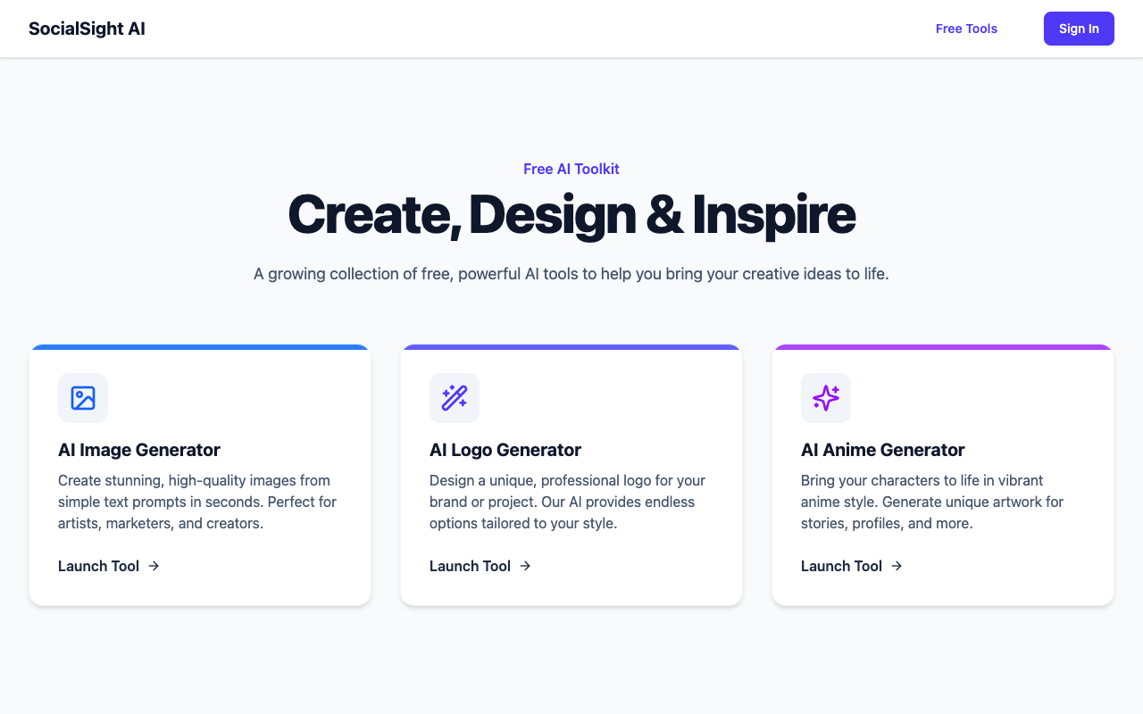 SocialSight AI - Explore a suite of free AI tools to unleash your creativity