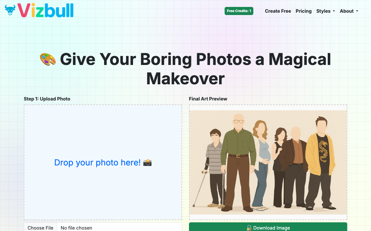 VizBull - Turn Your Photos into Fun Coloring Pages with AI Art Styles