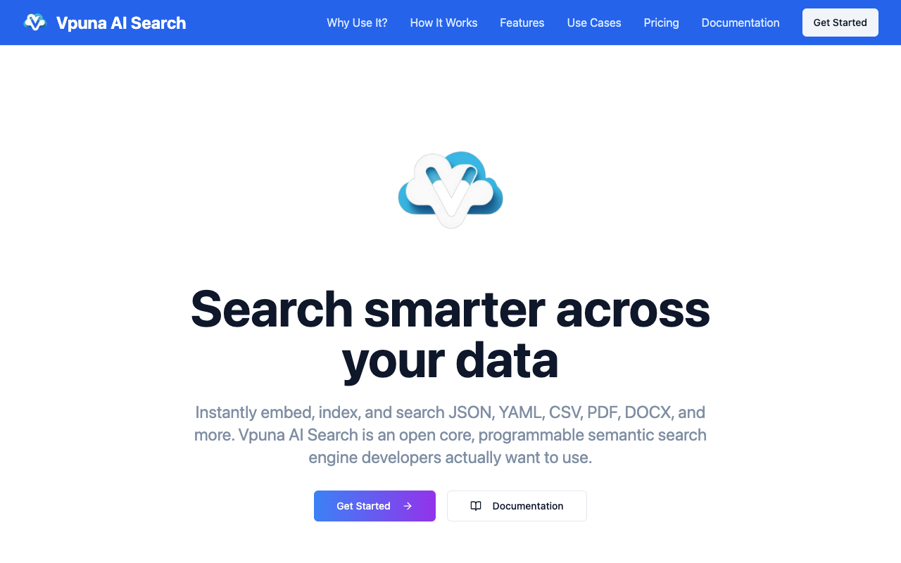 Vpuna AI Search - A developer-friendly AI search engine for vector and semantic search