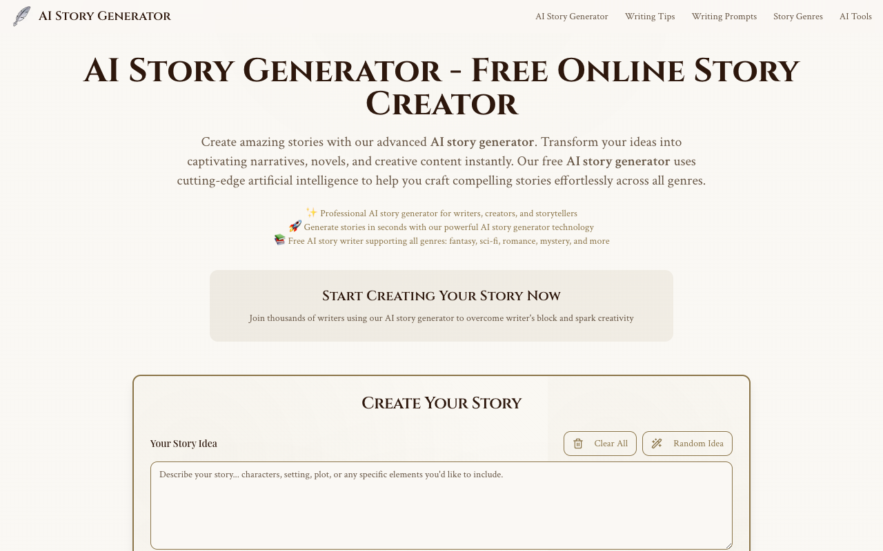 AI Story Generator - A free tool to create captivating stories instantly