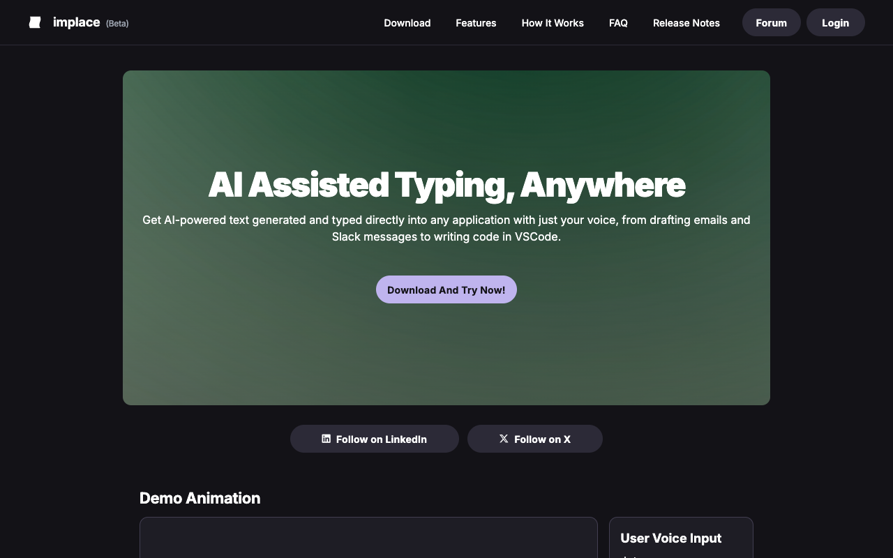 implace - Your AI-powered typing assistant for seamless text creation and editing