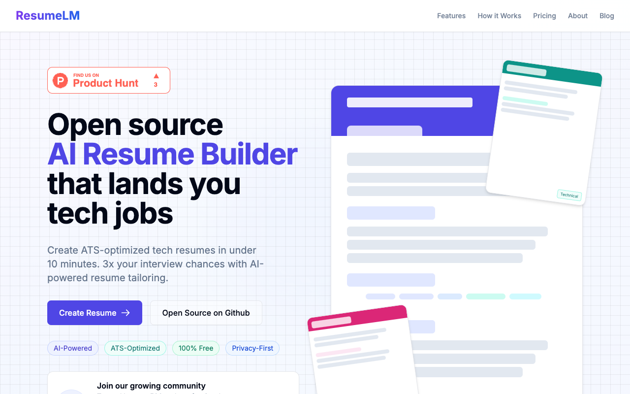 ResumeLM - An open-source AI resume builder designed for tech jobs resume-builder AI open-source