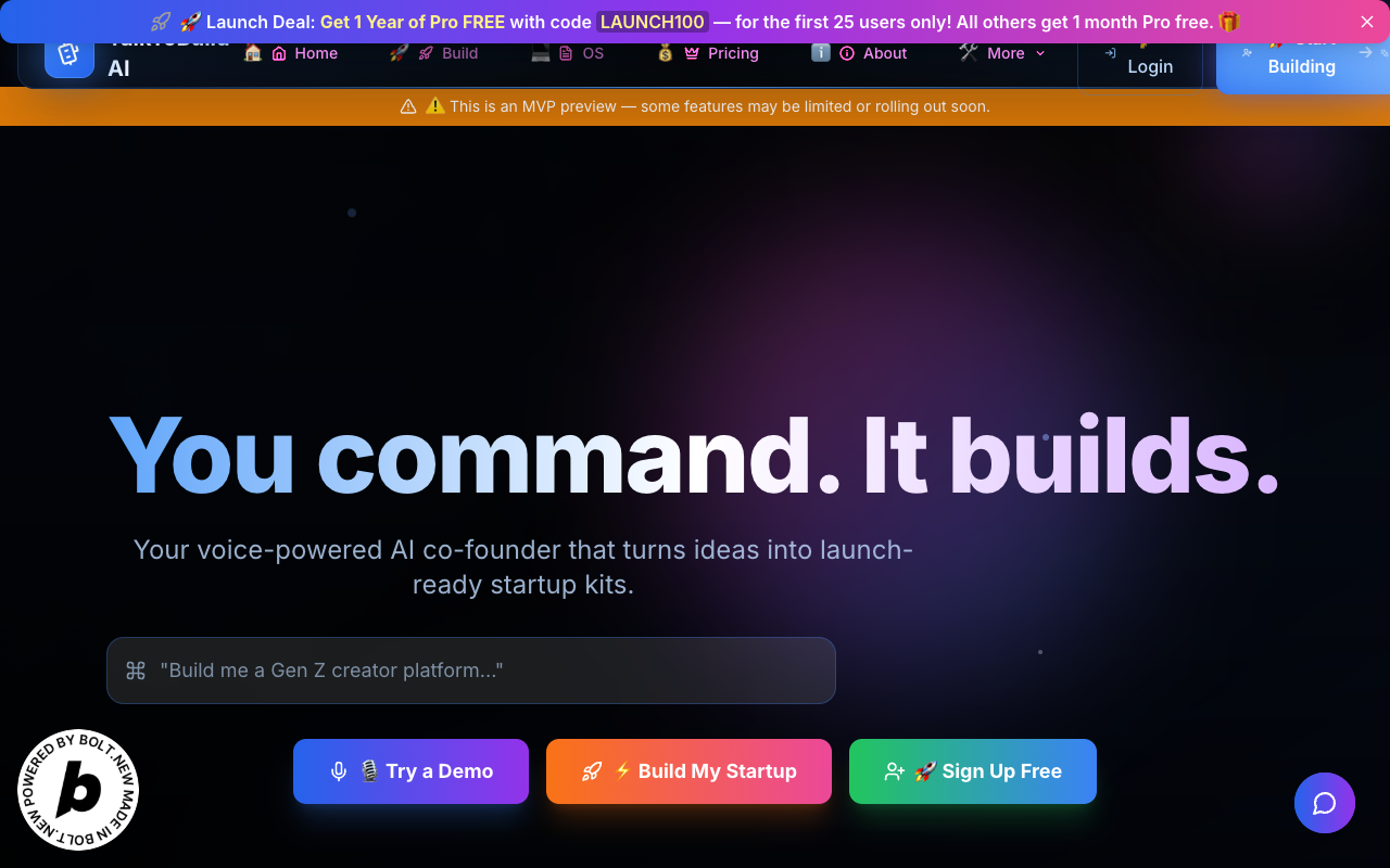 TalkToBuild AI - Your AI co-founder that helps you build startups quickly