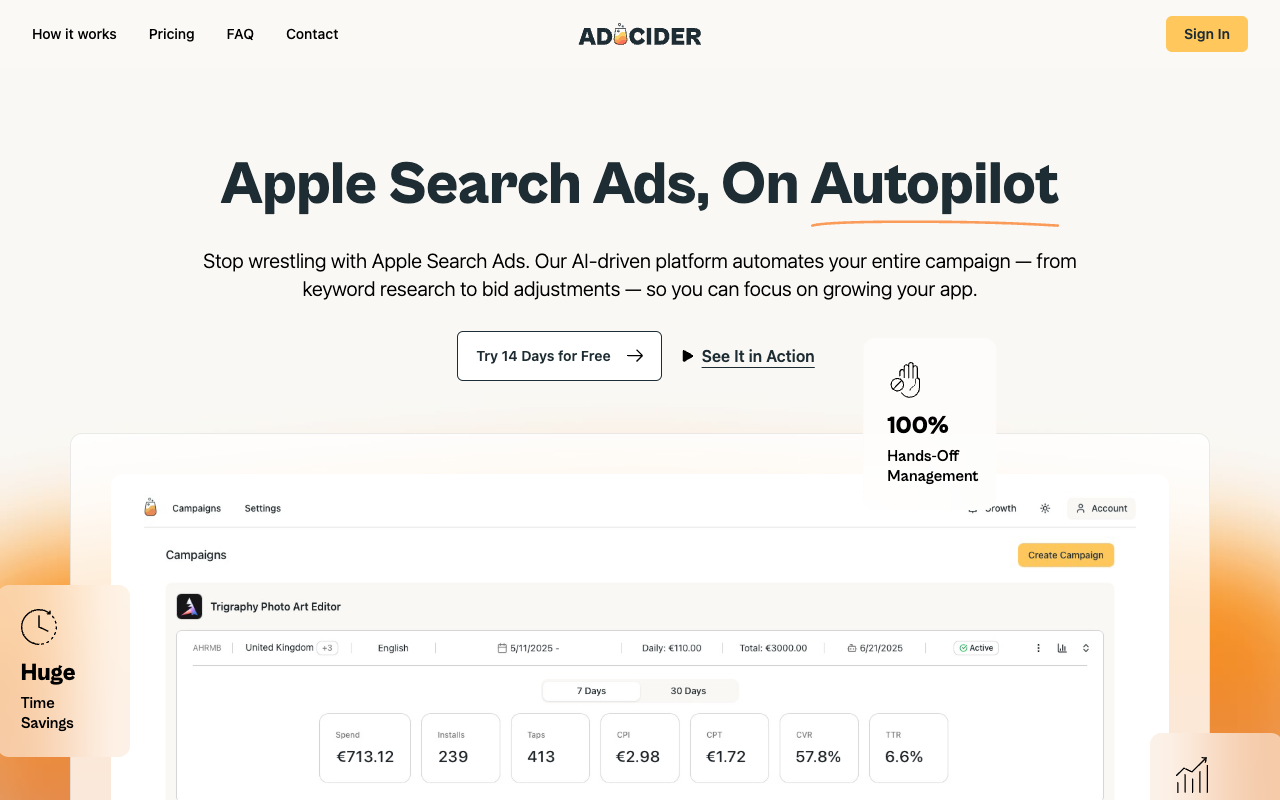 AdCider - An AI platform that automates your Apple Search Ads for better campaign management