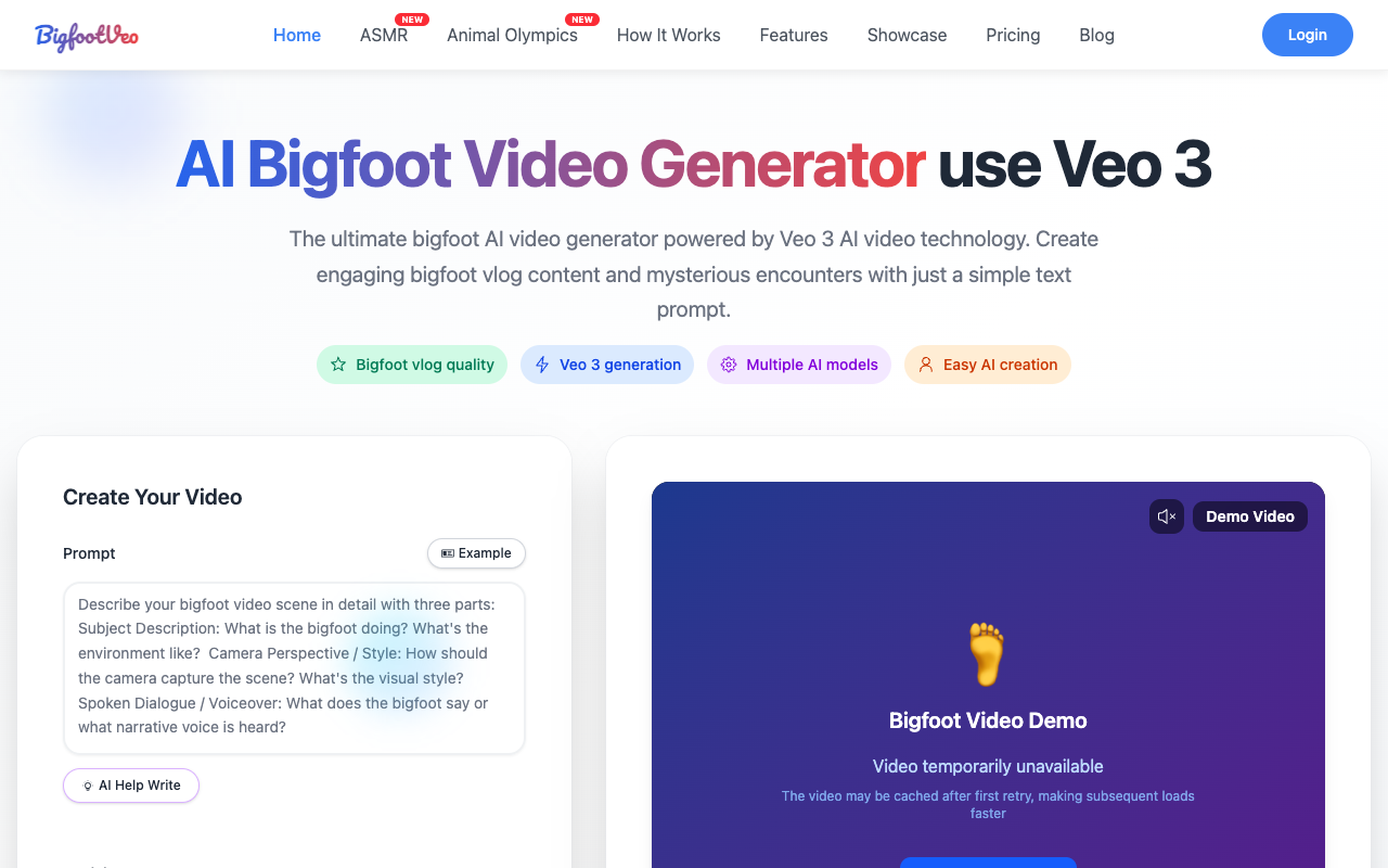 AI Bigfoot Video Generator - Create epic bigfoot videos with AI technology