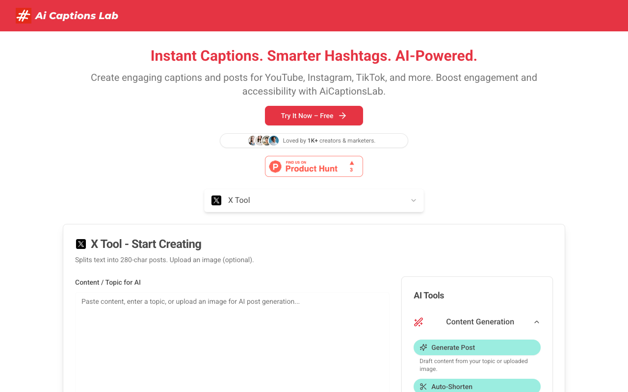 AiCaptionsLab - An AI tool that generates engaging captions and hashtags for social media