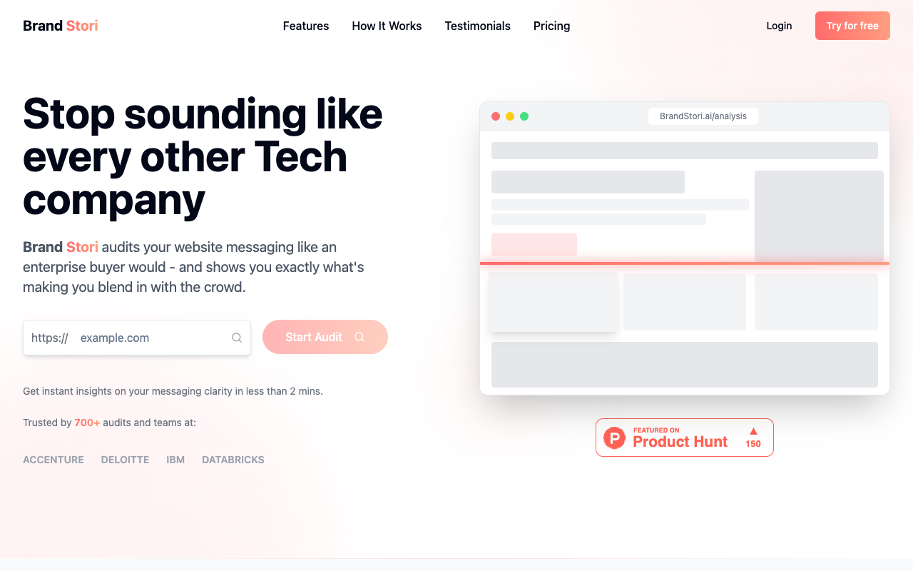 Brand Stori - An AI platform that audits your website for messaging clarity and buyer alignment