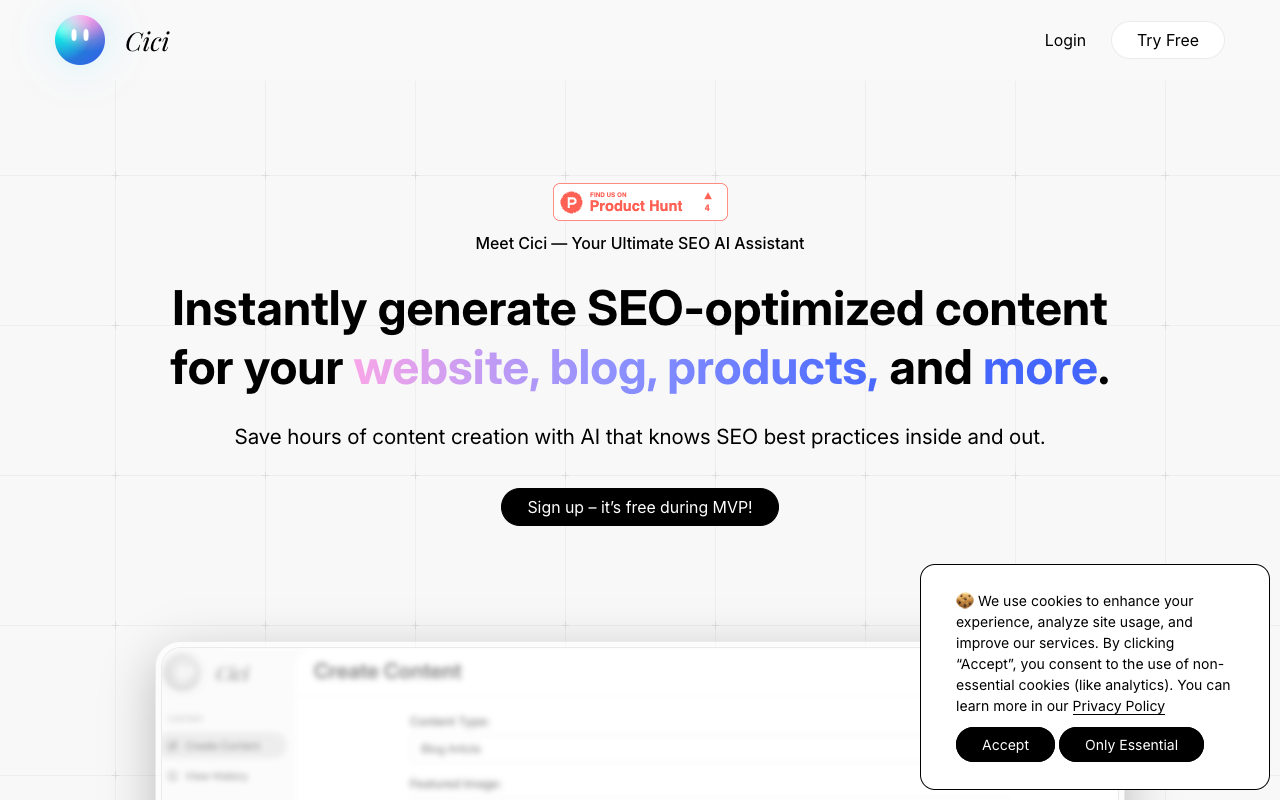 Cici - Your Ultimate SEO AI Assistant for Generating Free SEO-Optimized Content