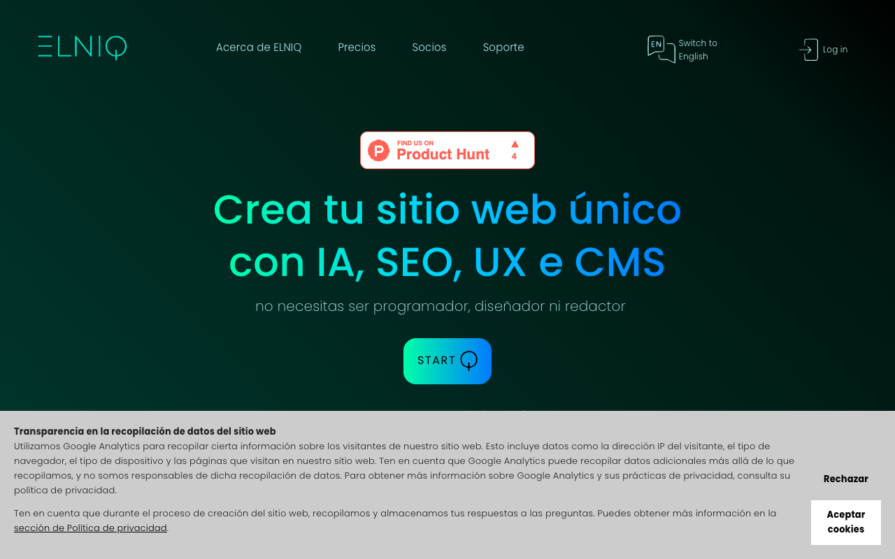 ELNIQ - A no-code AI platform for creating personalized websites with SEO and CMS