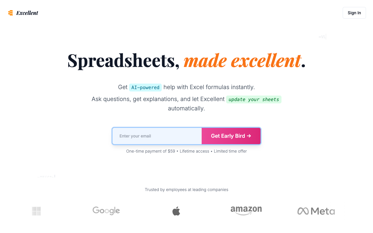 Excellent - Your AI-powered assistant for Excel that simplifies formulas and updates