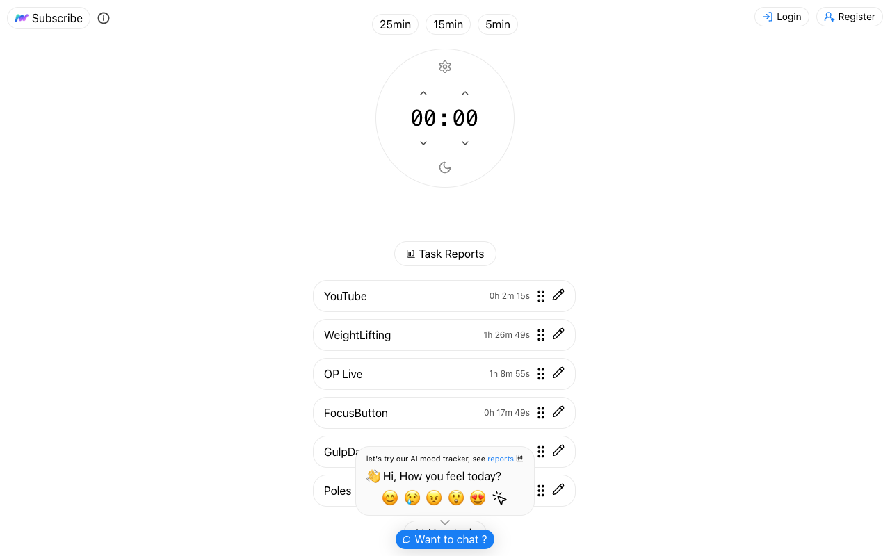 FocusButton - A mindful productivity timer that helps you track time and mood