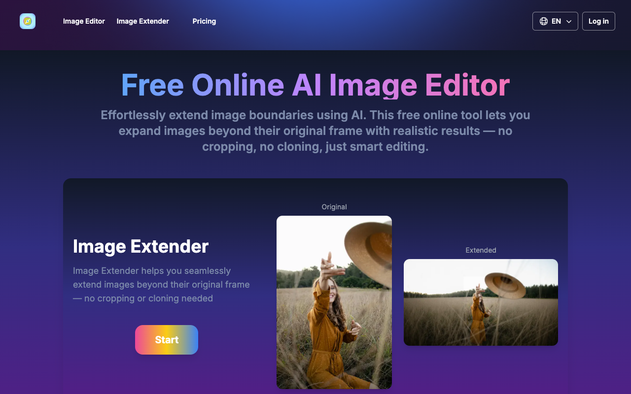 imgextender - Effortlessly extend any image beyond its original frame using AI