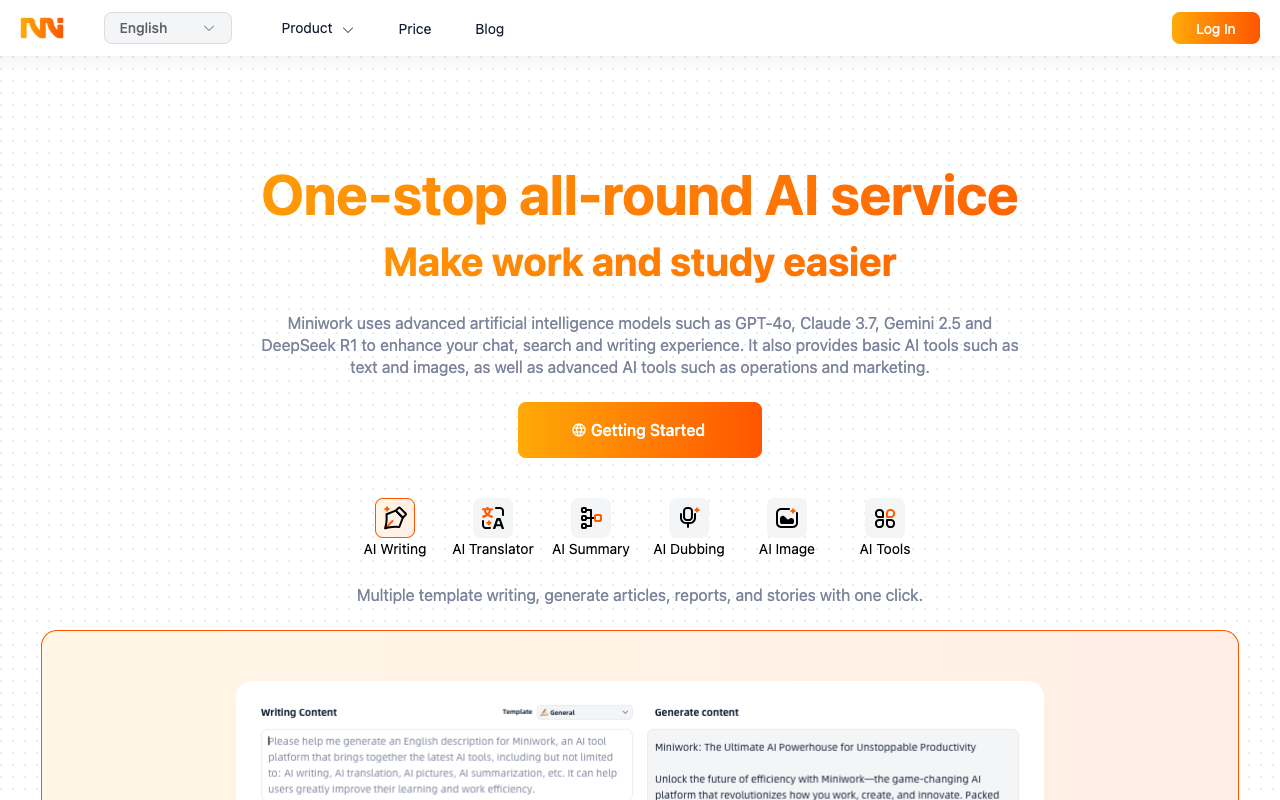 MiniWork AI - A one-stop platform for all your AI tool needs