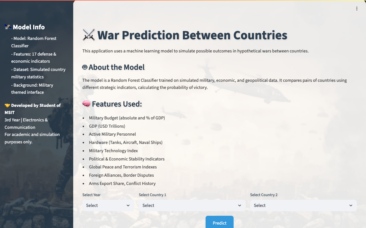 Streamlit - An AI-driven simulator for predicting global war outcomes