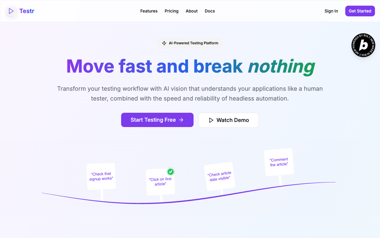 Testr - AI-Powered Website Testing Made Easy with Simple Prompts