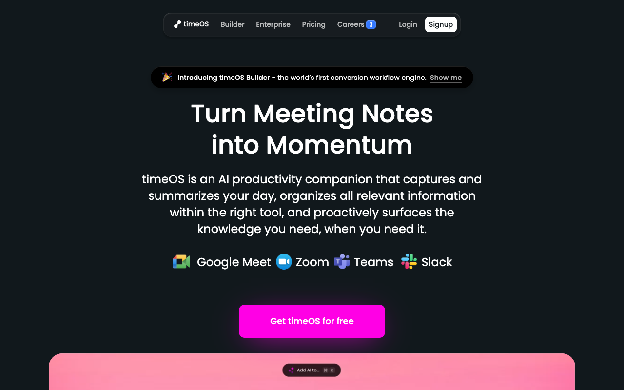 timeOS - An AI that enhances your calls and meetings by automating next steps AI productivity meetings