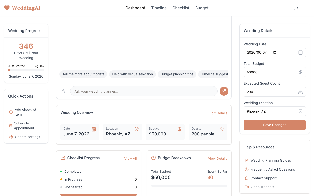 WeddingAI - Your AI wedding planning assistant that simplifies the planning process