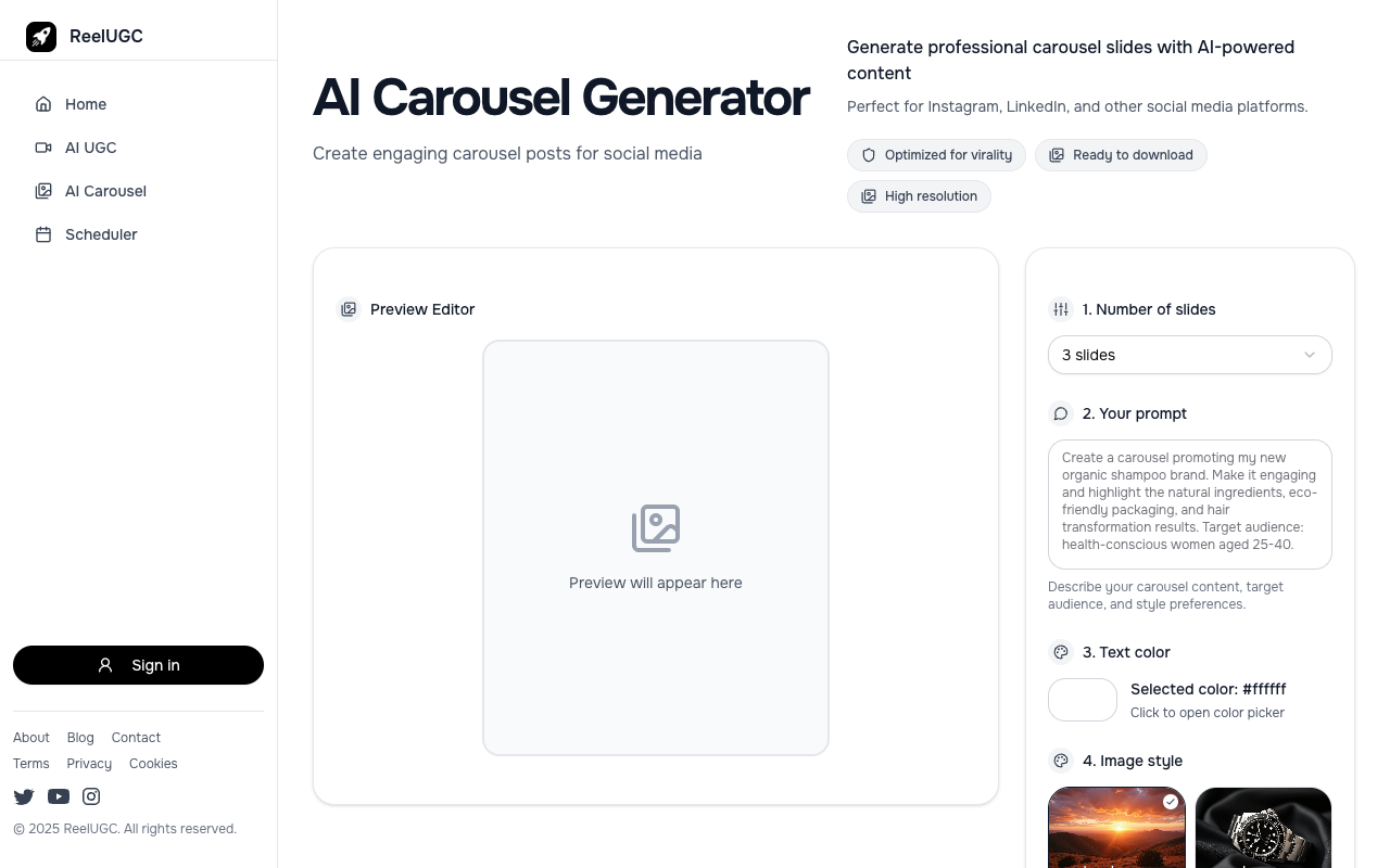 AI Carousel Generator - Create engaging AI-powered carousel posts for social media
