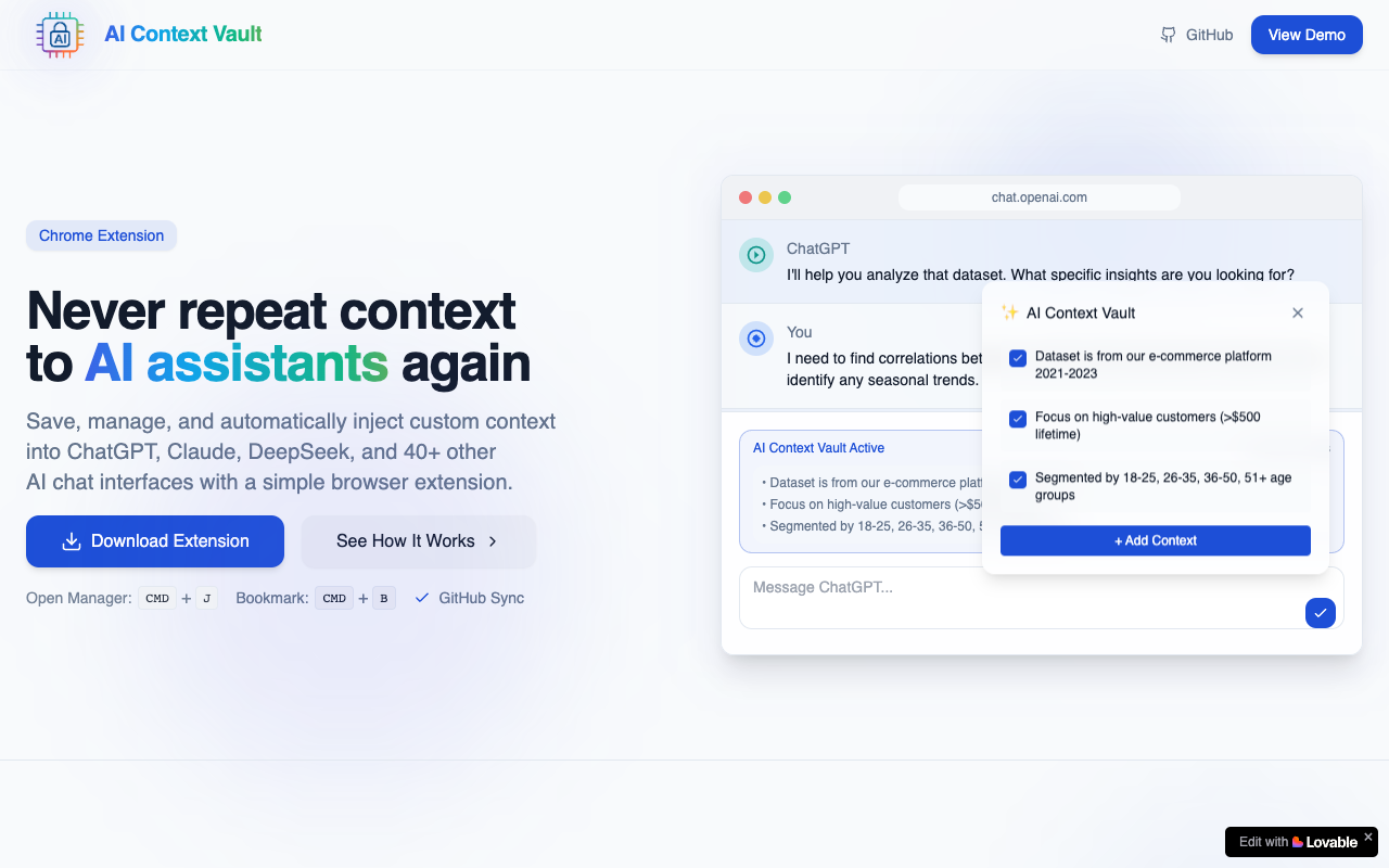 AI Context Vault - A context-aware AI tool that enhances your interactions with AI assistants