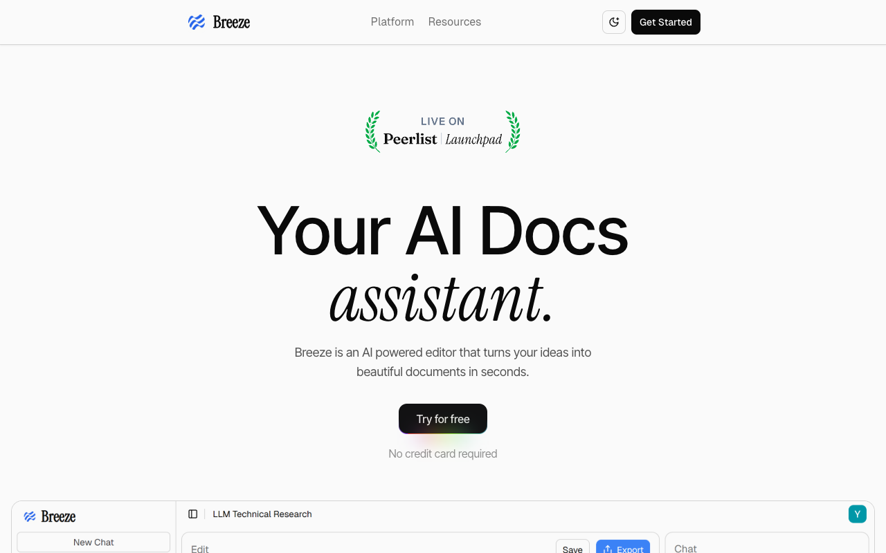 Breeze - An AI-powered document editor that helps you write faster and better