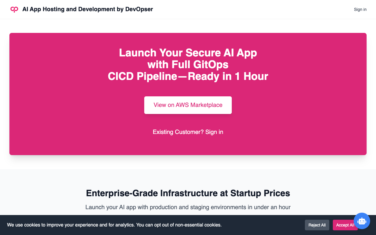 DevOpser App Factory - Quickly launch AI B2C applications using pre-built templates