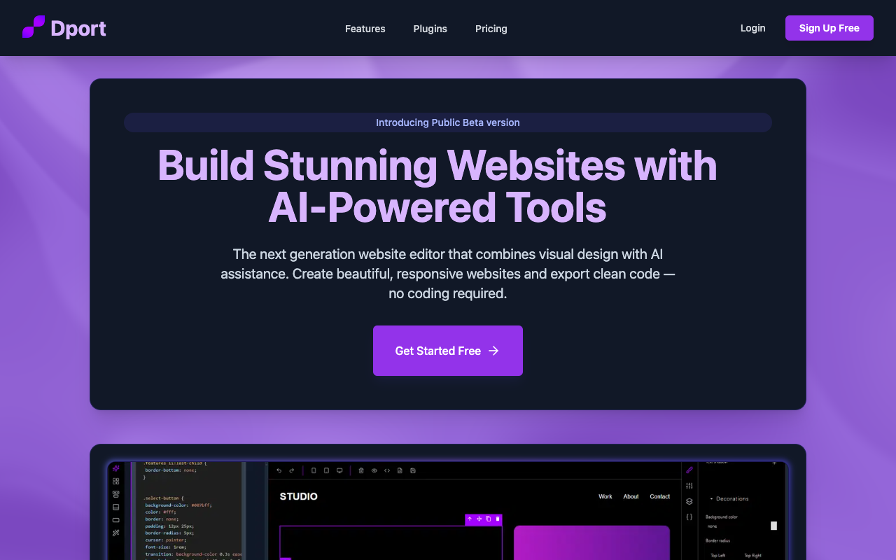 Dport - An AI drag-and-drop website builder for creating stunning websites effortlessly