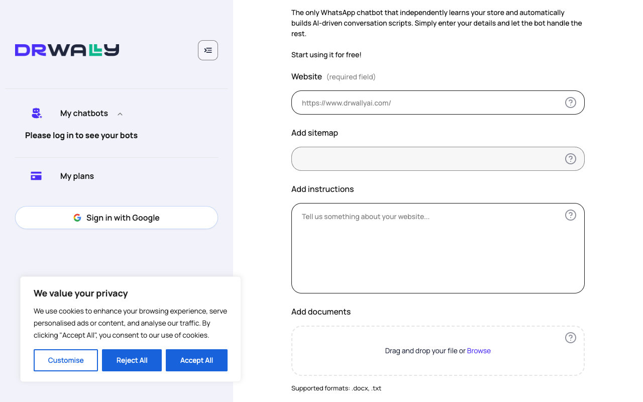 Dr. Wally AI - An AI system for customer service and support via WhatsApp
