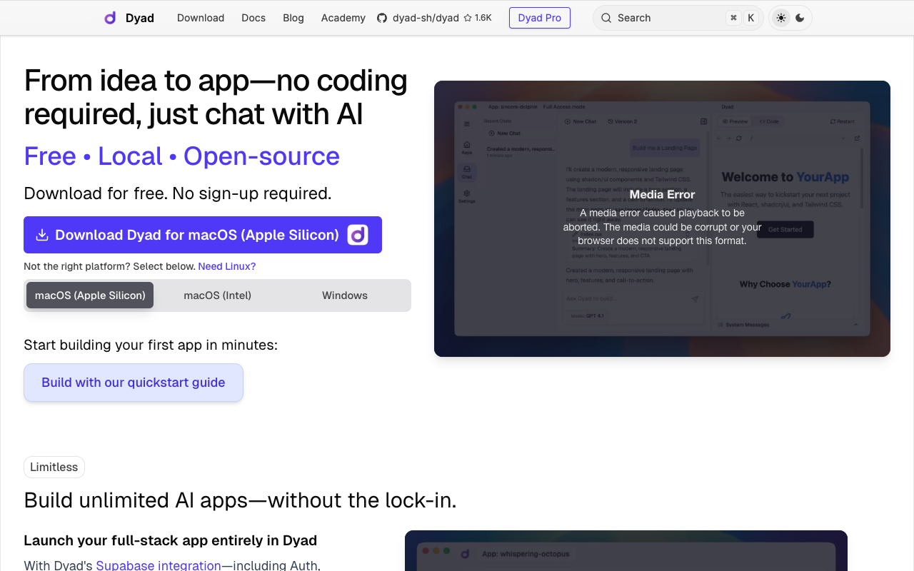 Dyad - A Free, Local, Open-Source AI App Builder Without Lock-in