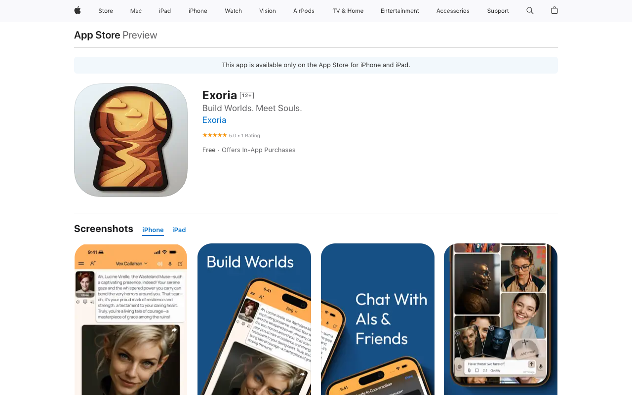 Exoria - A social AI app for building worlds with unique companions and friends