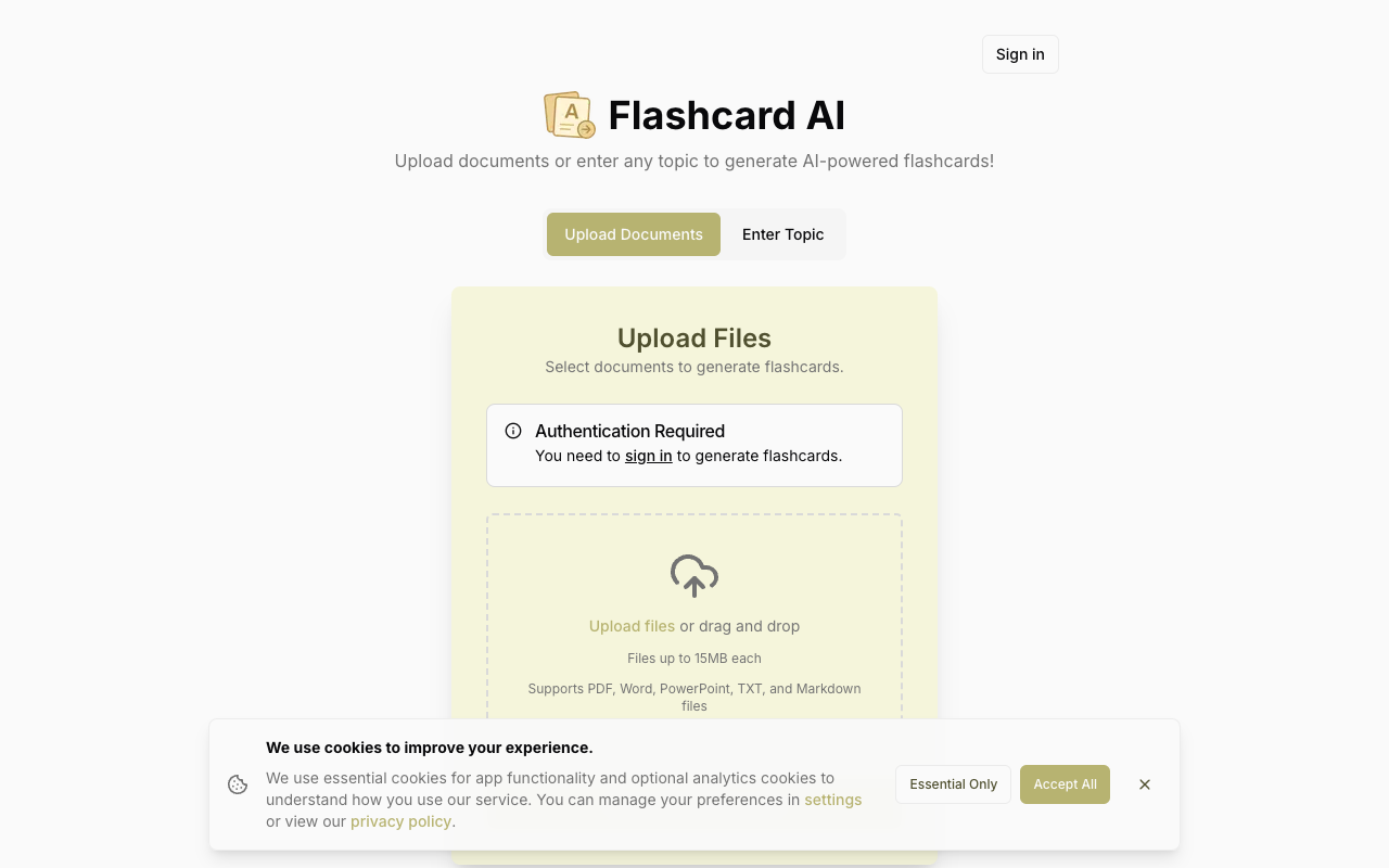 Flashcards AI - Transform your documents into intelligent flashcards using AI