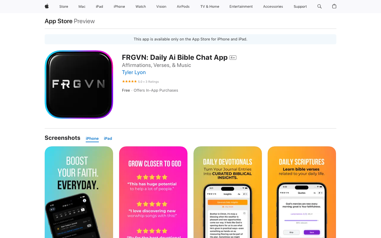 FRGVN: Daily Ai Bible Chat App - Your AI-powered journal for personalized devotionals and music