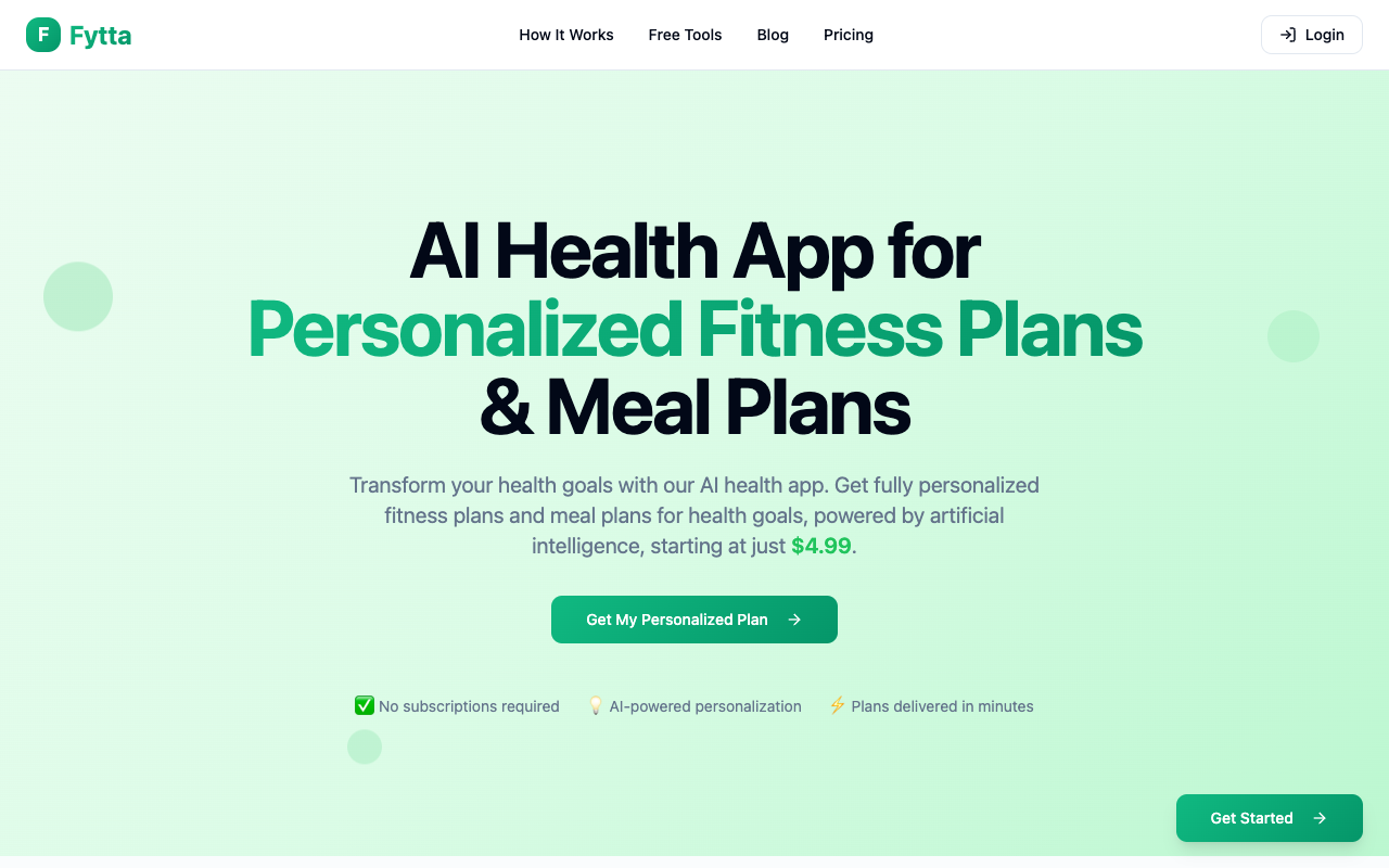 Fytta - An AI health app providing personalized fitness and nutrition plans