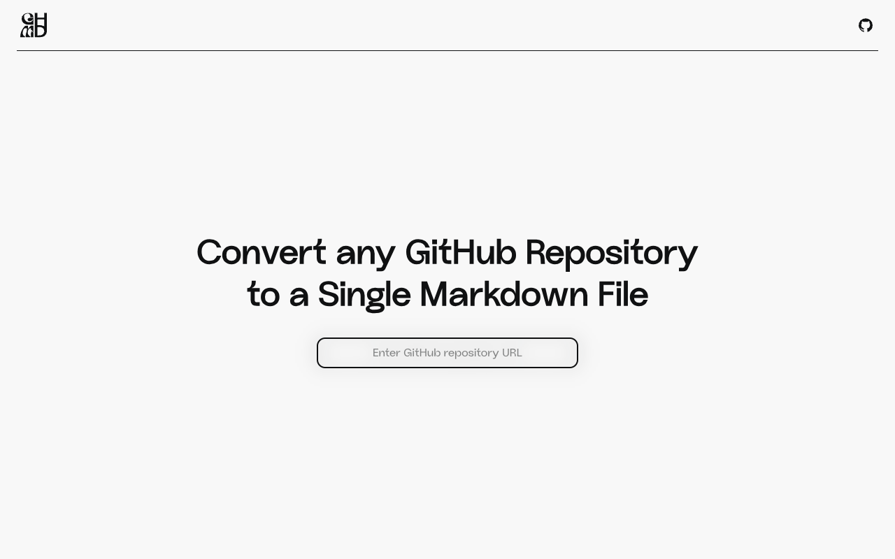 gittomd - Convert your GitHub repository into a single Markdown file effortlessly