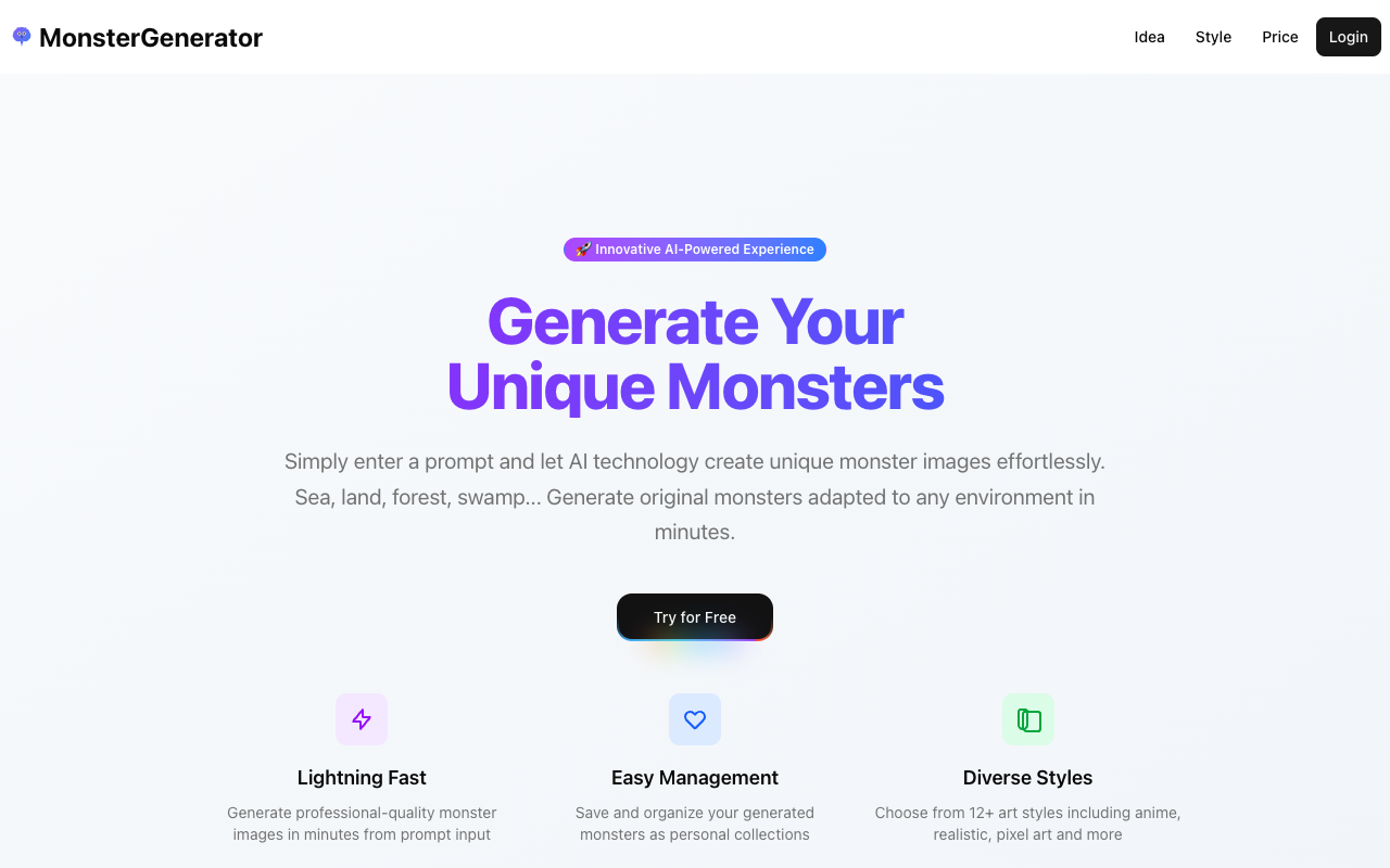Monster Generator - An AI tool to create and manage unique monster images effortlessly