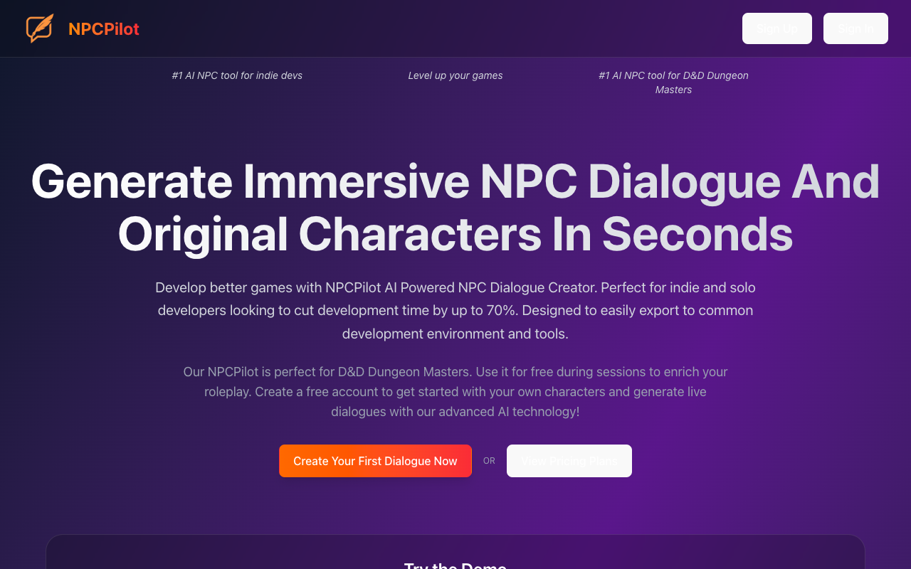 NPCPilot AI - An AI tool for generating rich NPC dialogue for games