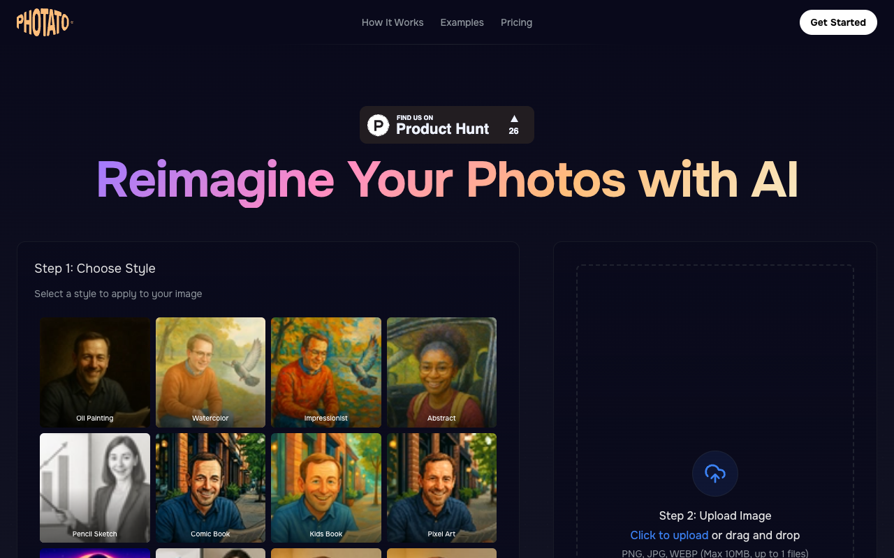 Photato - Reimagine your photos with AI in iconic artistic styles